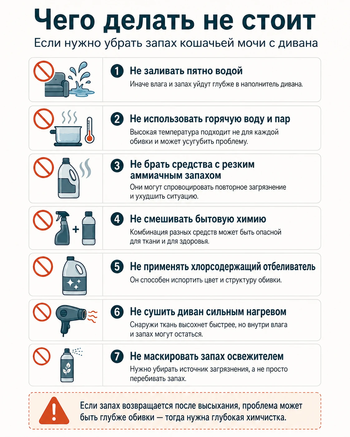 Ошибки при удалении запаха кошачьей мочи с дивана