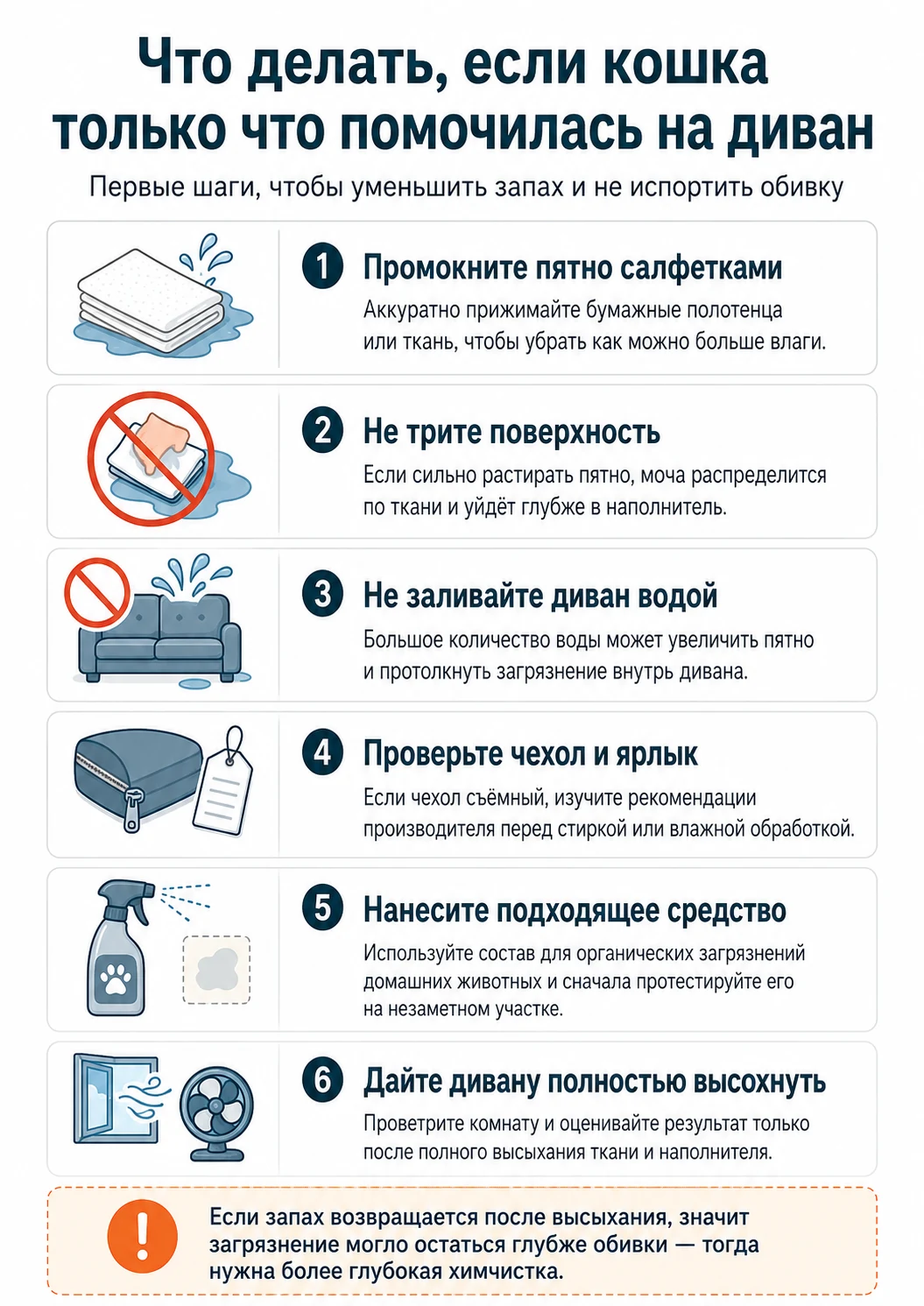 Что делать, если кошка помочилась на диван