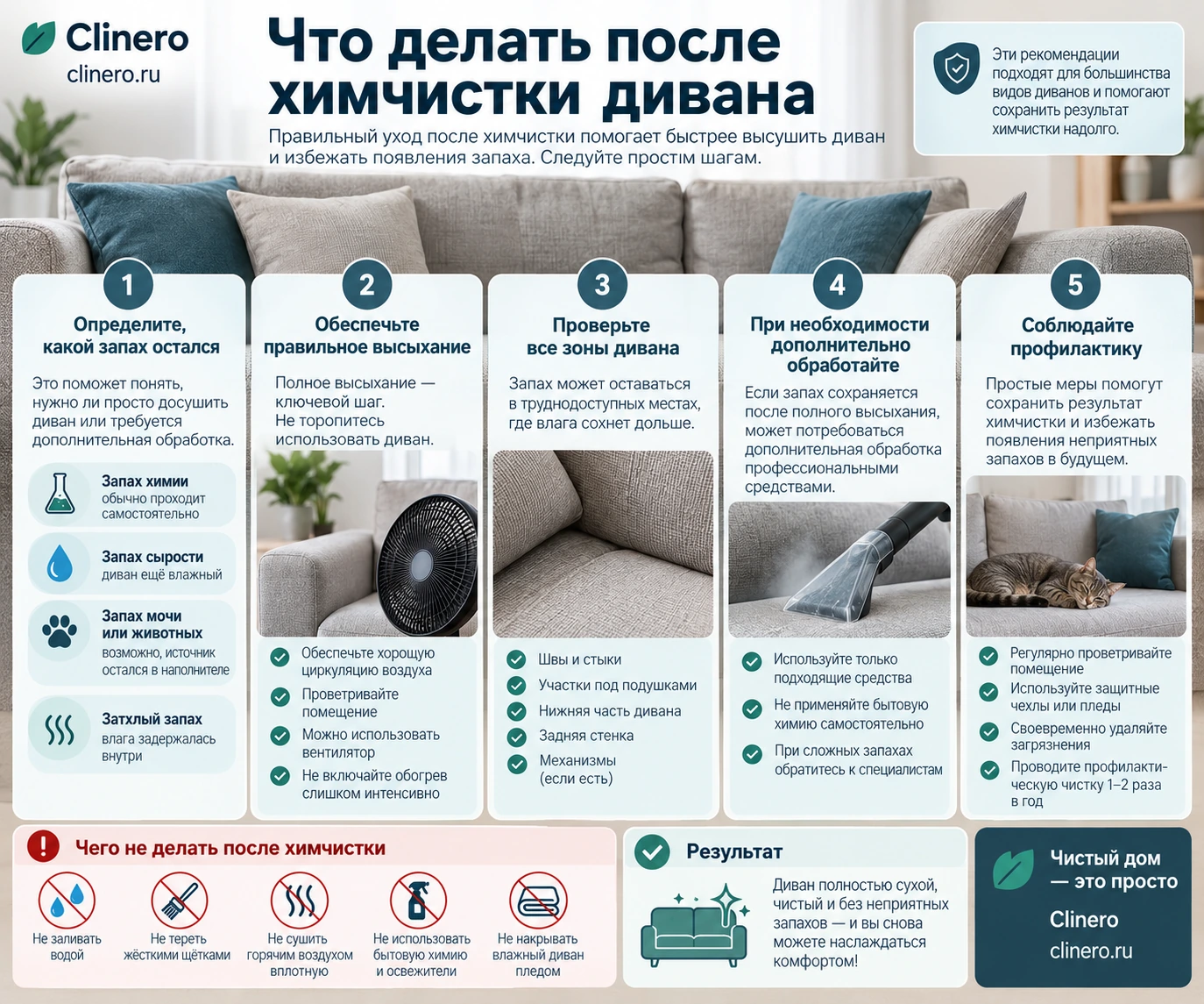 Что делать после химчистки дивана