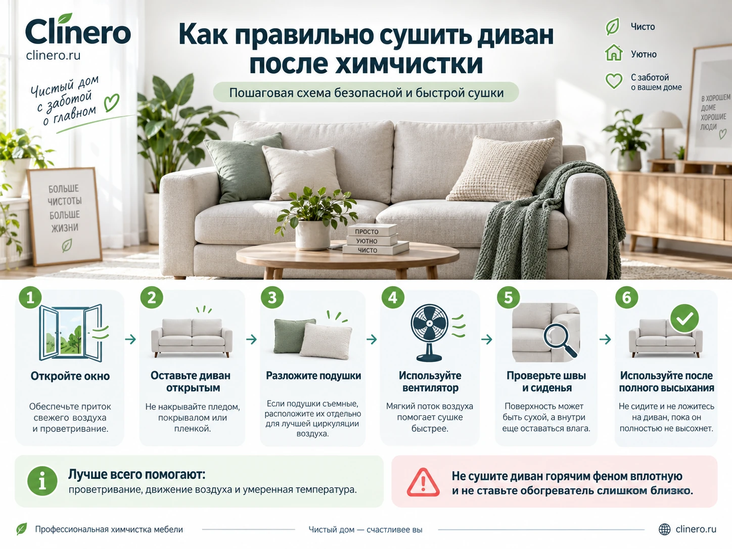 Как правильно сушить диван после химчистки
