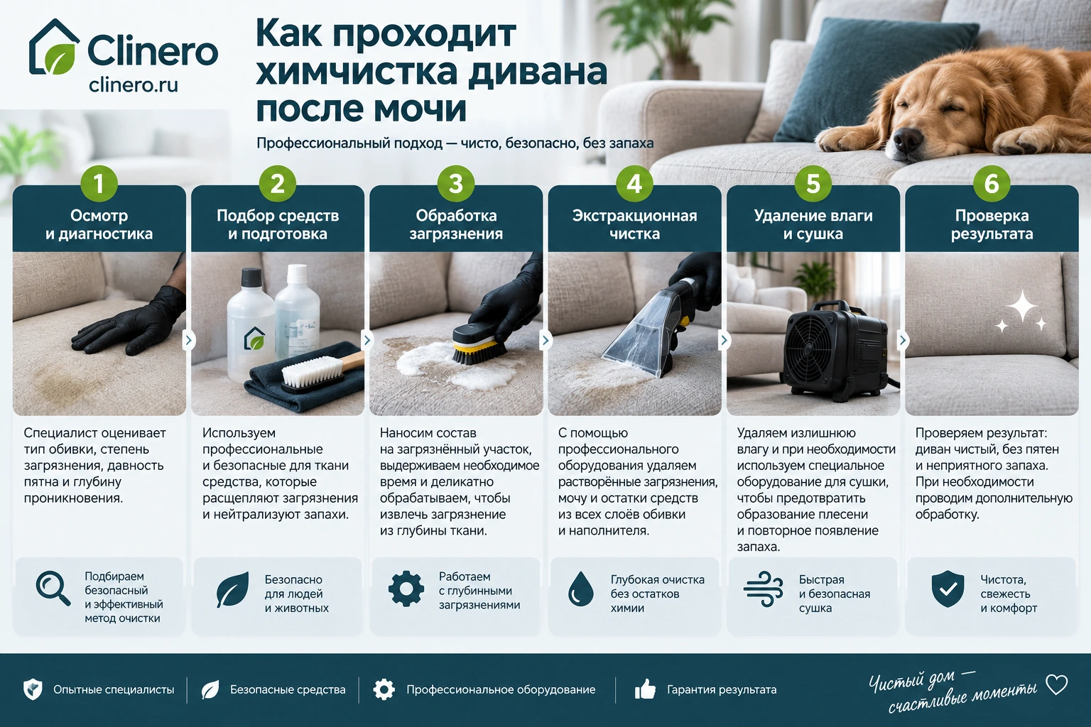 Как проходит профессиональная химчистка дивана после мочи