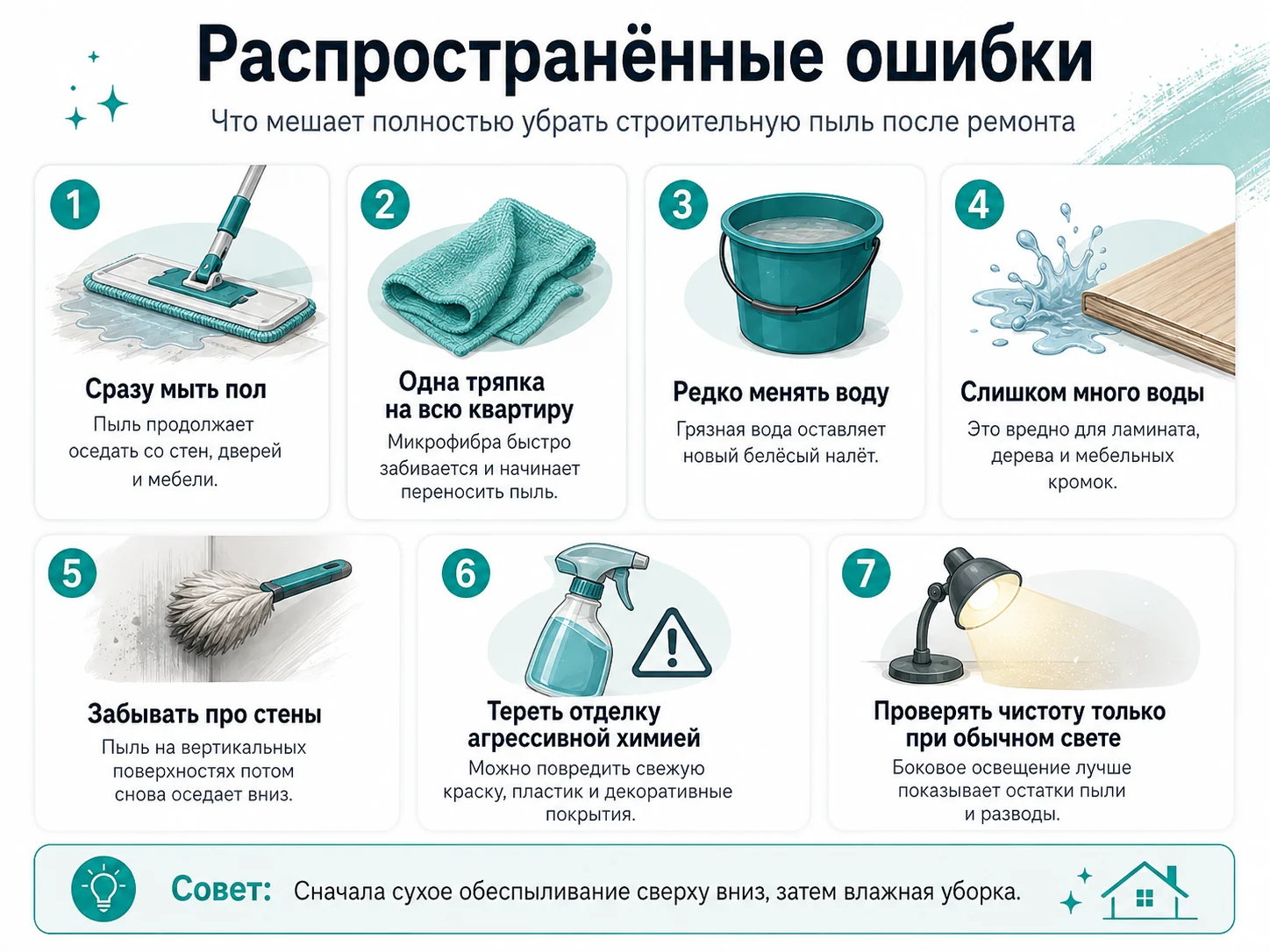 Распространенные ошибки при уборке строительной пыли после ремонта