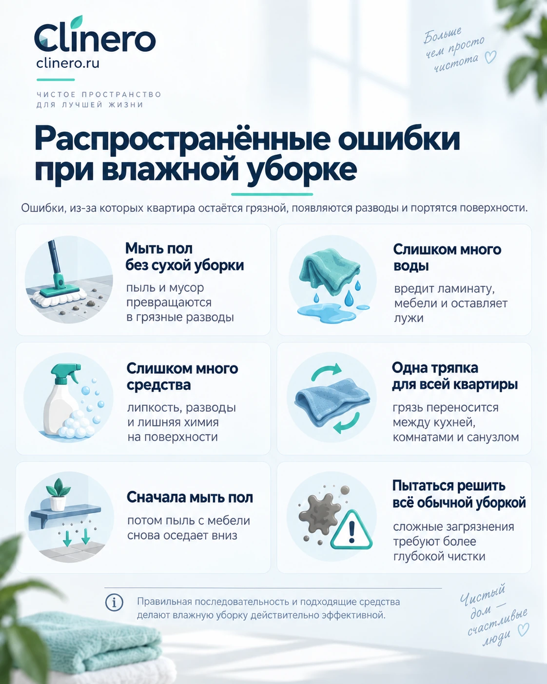 Распространенные ошибки при влажной уборке