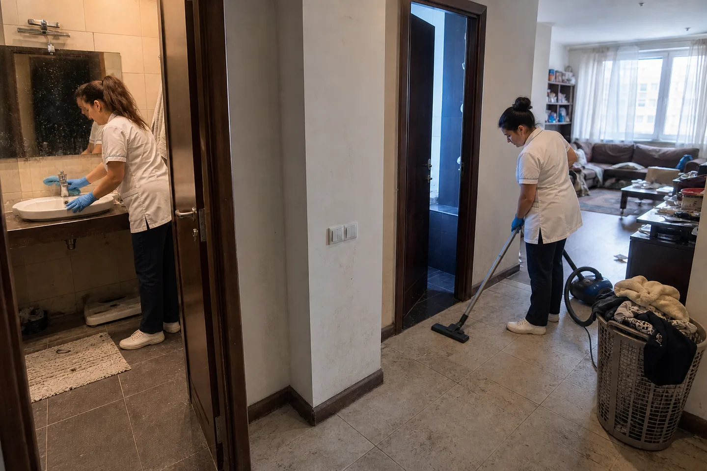 Генеральная уборка квартиры с двумя санузлами: в процессе